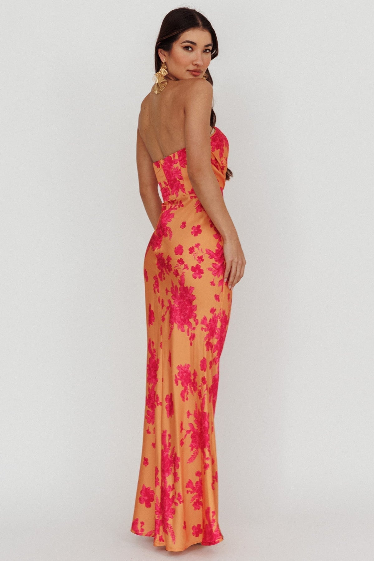 City Of Stars Strapless Maxi Dress Floral Orange