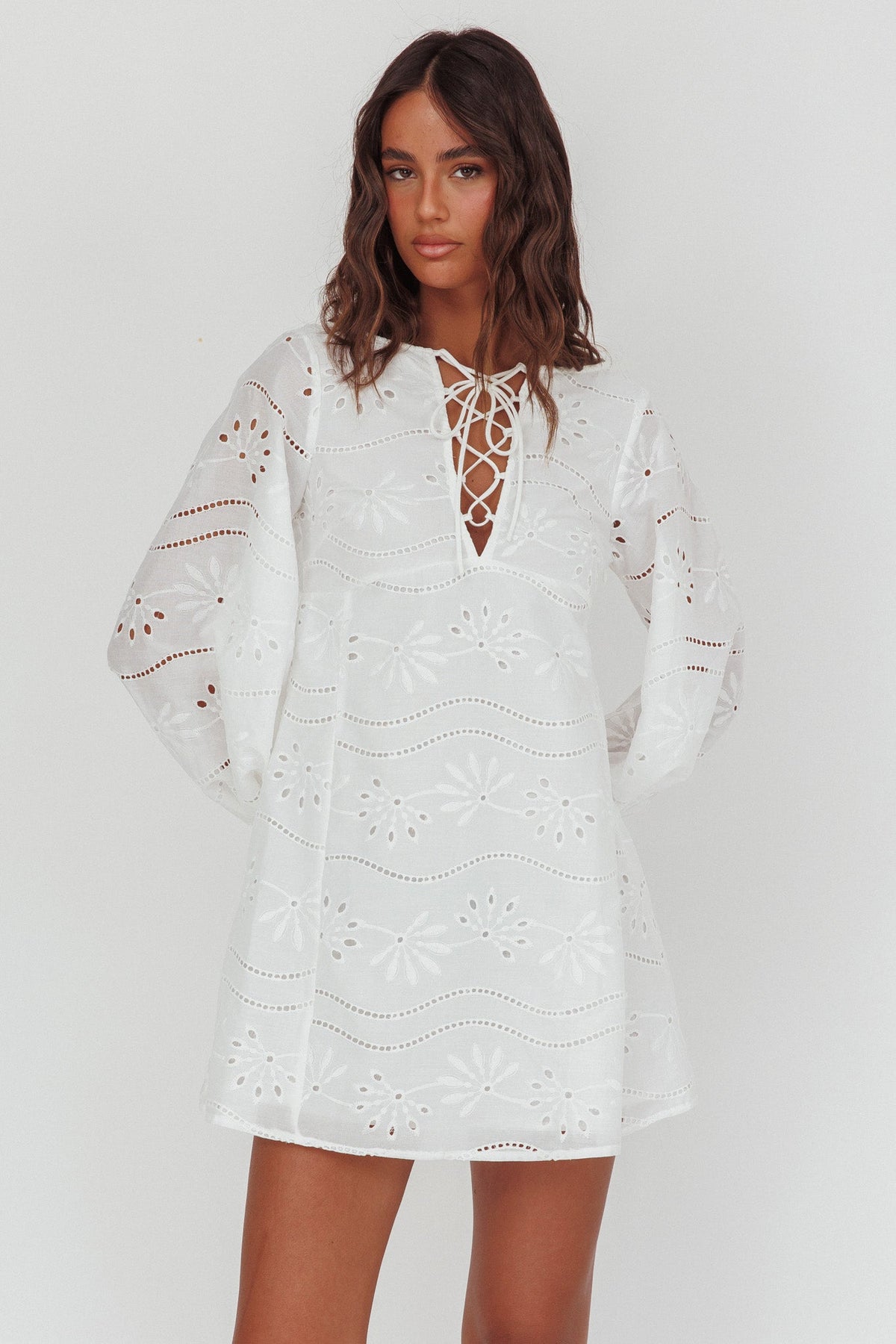 Long Weekend Eyelet Mini Dress White