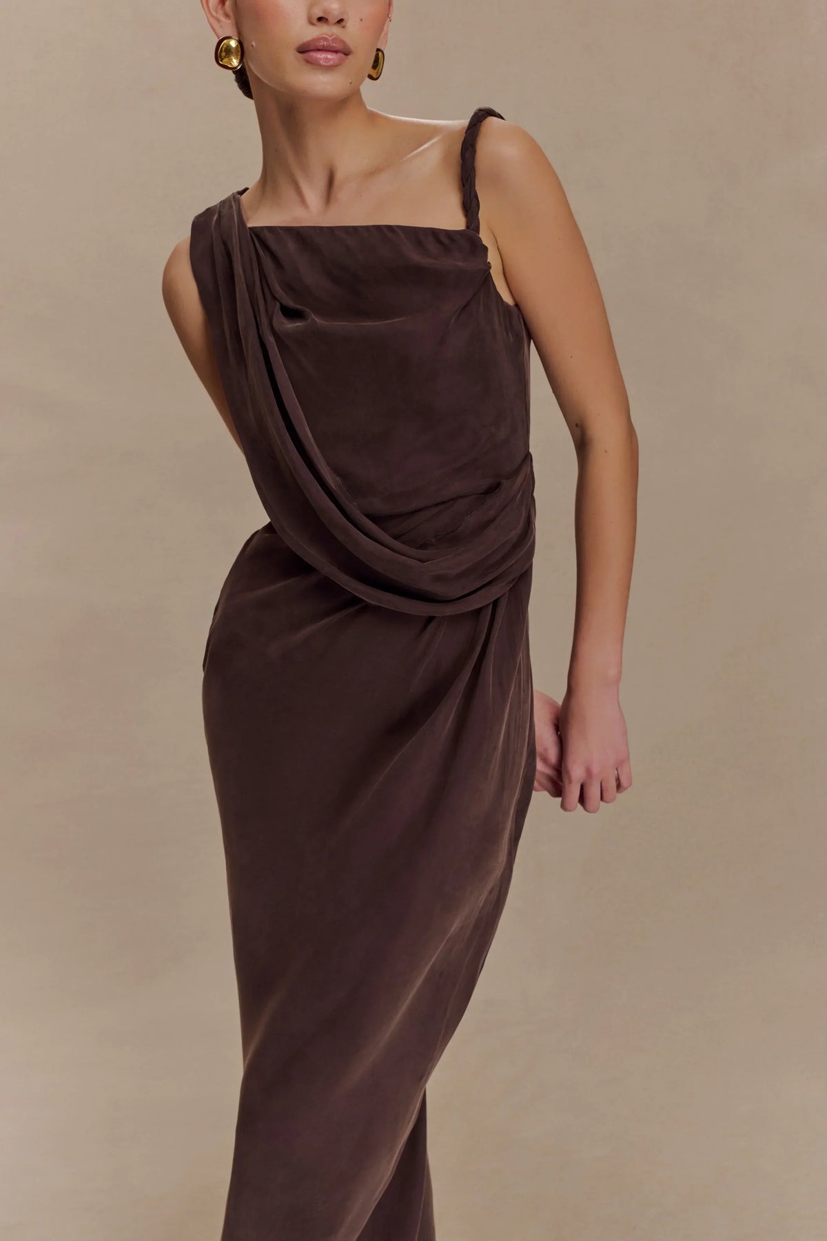 Lorieanne Draped Maxi Dress - Dark Chocolate