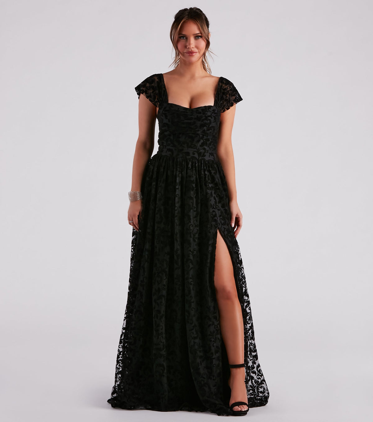 Nyra Formal Flocked Velvet A-Line Dress