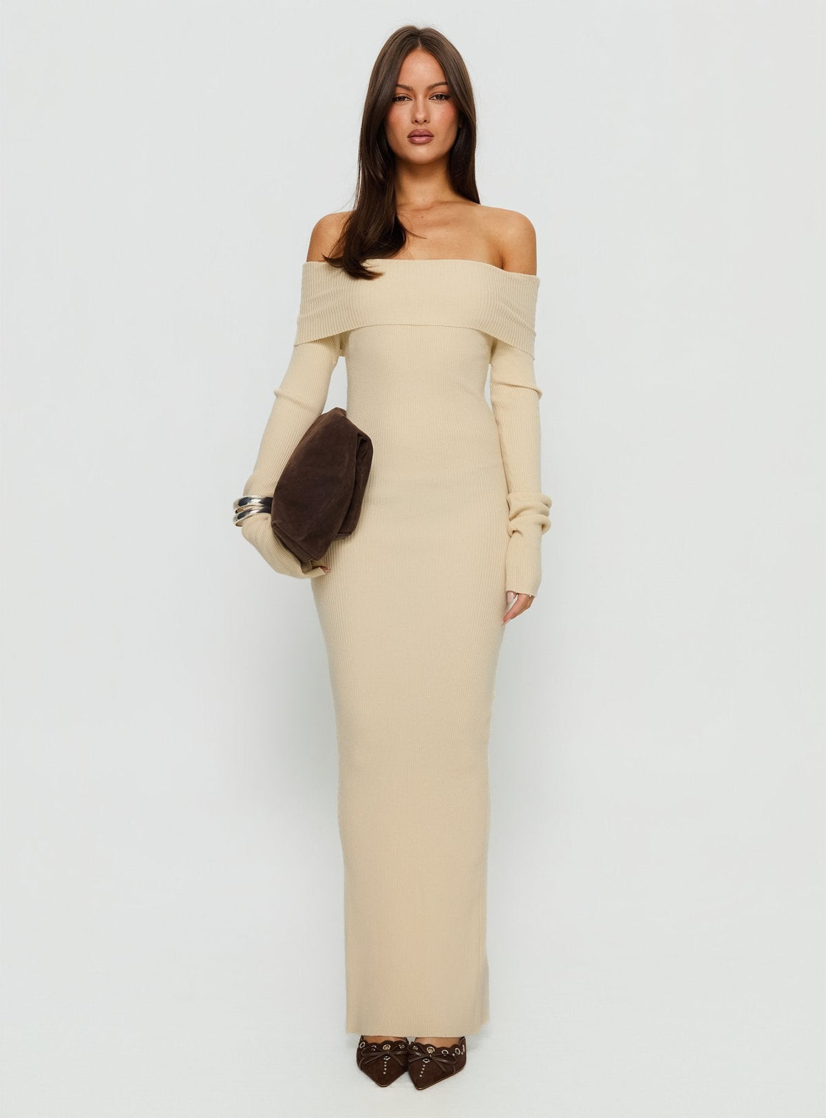 Phylis Off The Shoulder Maxi Dress Cream