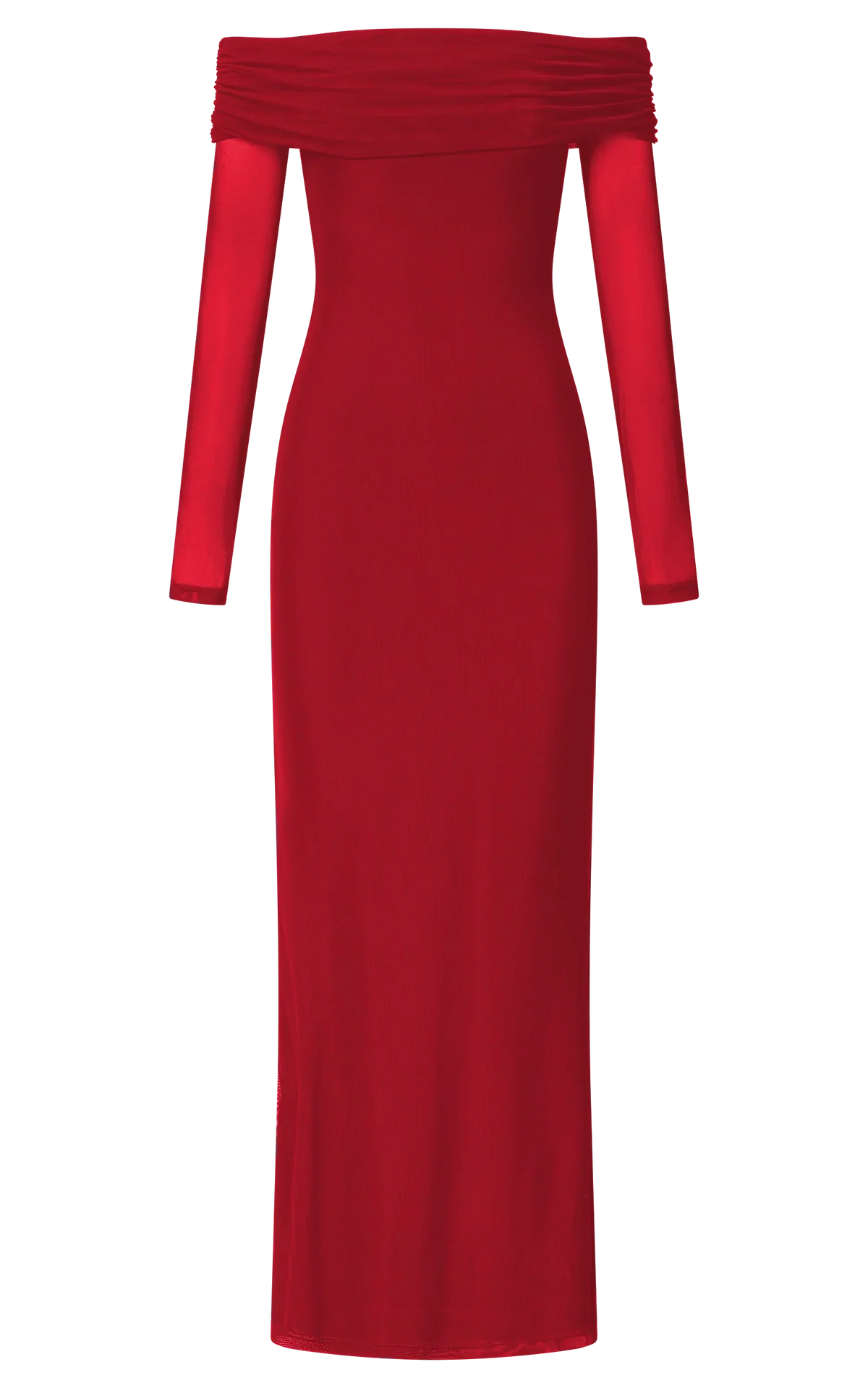 Bethanie Maxi Dress - Off The Shoulder Mesh Dress in Red