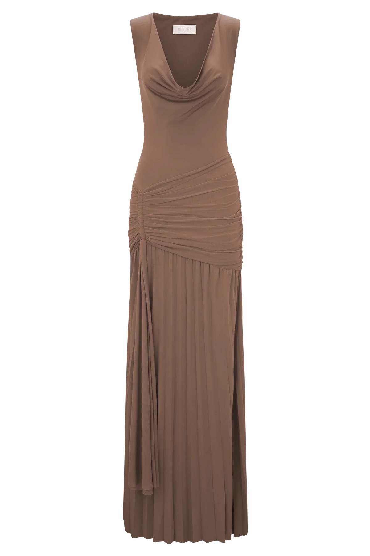 Dania Cowl Neck Slinky Maxi Dress - Mocha Mousse