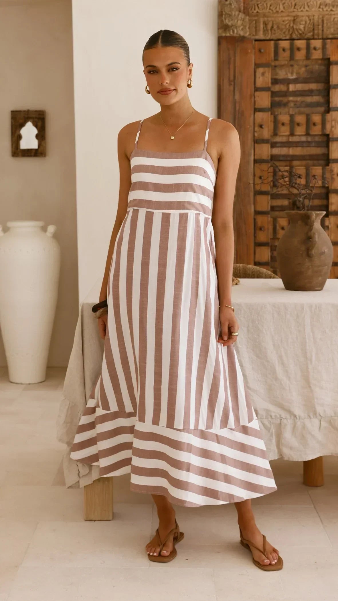 Baylee Midi Dress - Chocolate Stripe