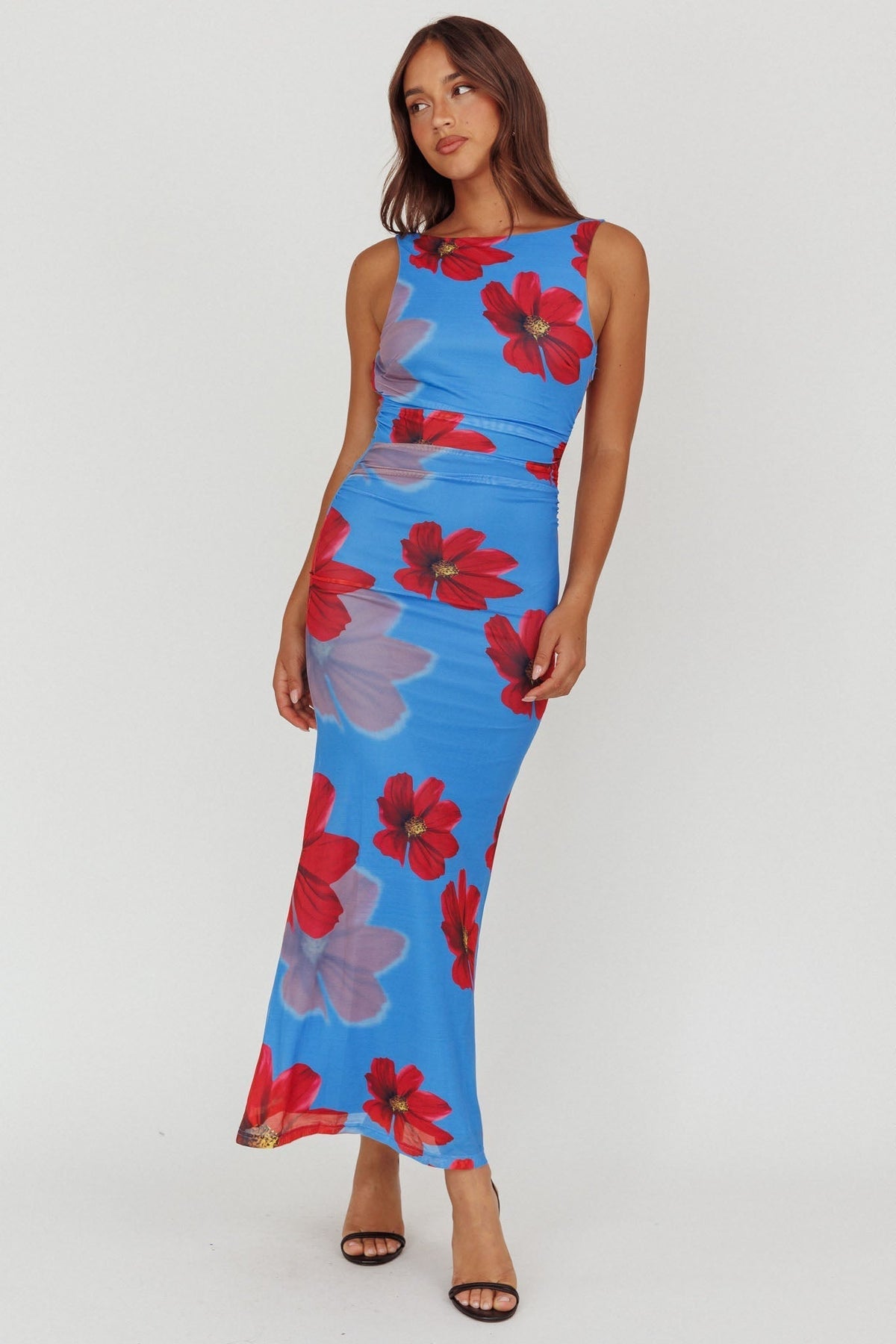 Helsi Low Back Maxi Dress Floral Blue