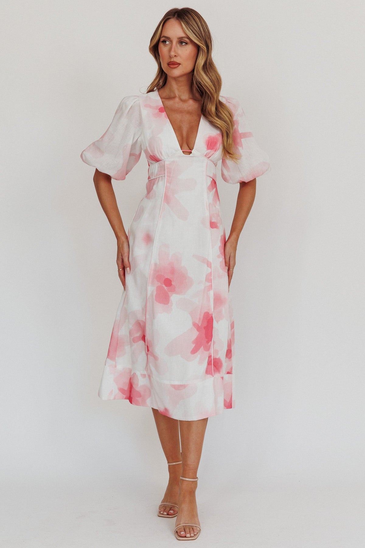 Elias Puff Sleeve Midi Dress Blush