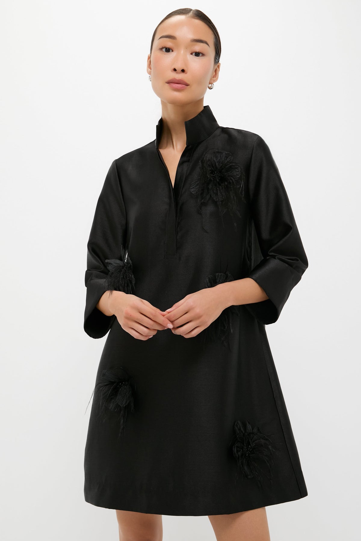Black Embellished Dupioni Megan Dress