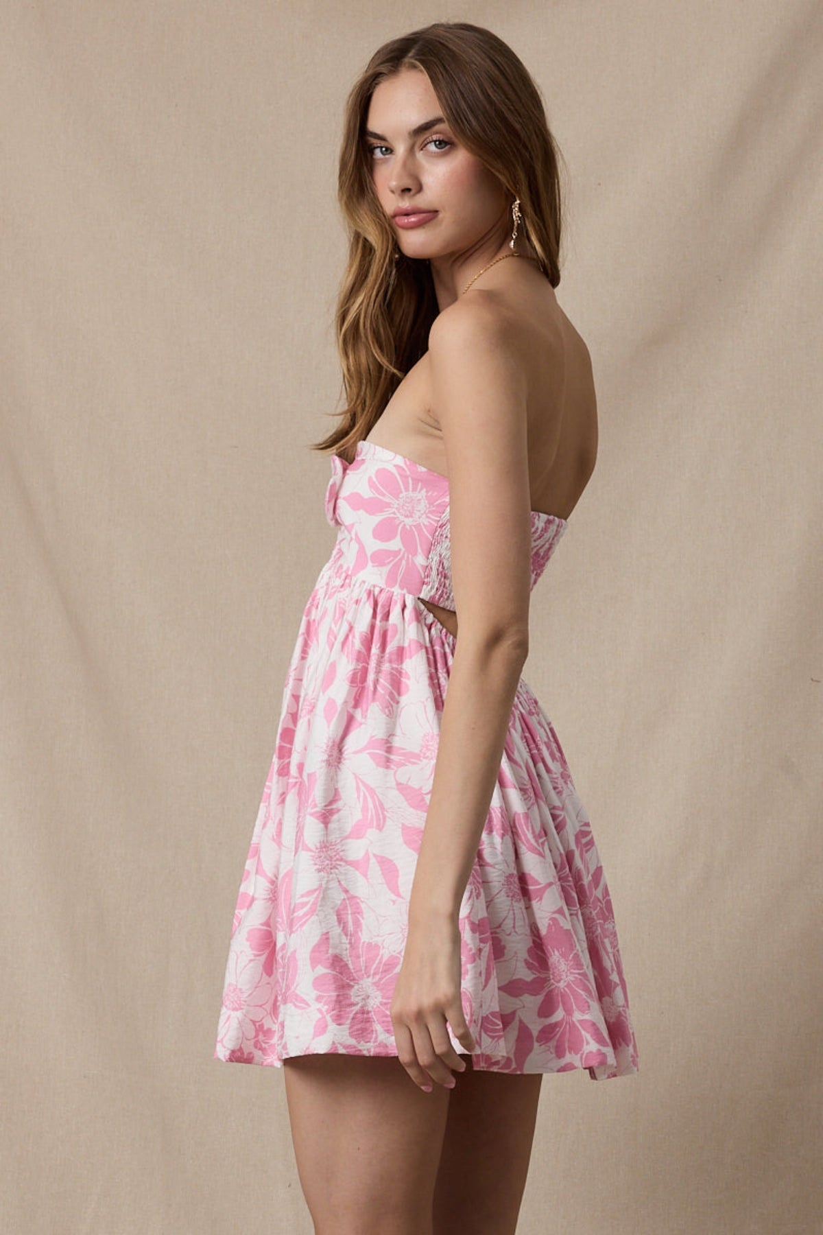 Mckenna Pink and White Floral Strapless Mini Dress