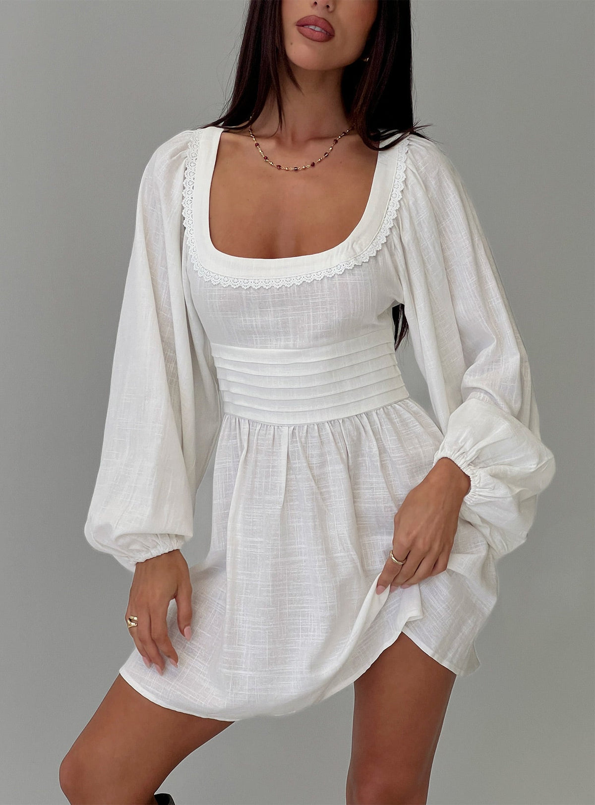 Weyes Long Sleeve Mini Dress White