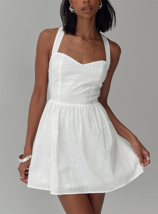 Zolena Halter Mini Dress White