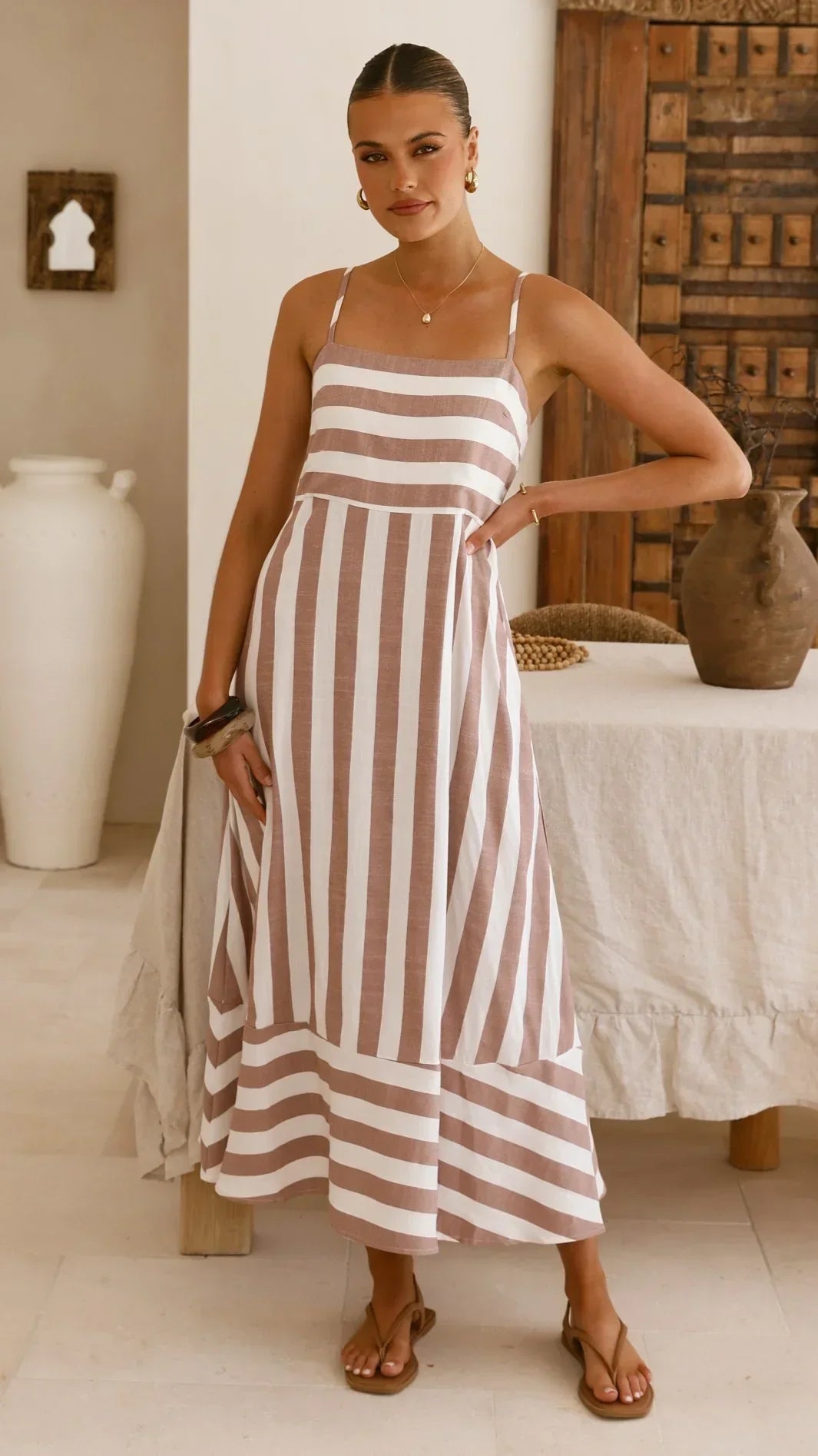 Baylee Midi Dress - Chocolate Stripe