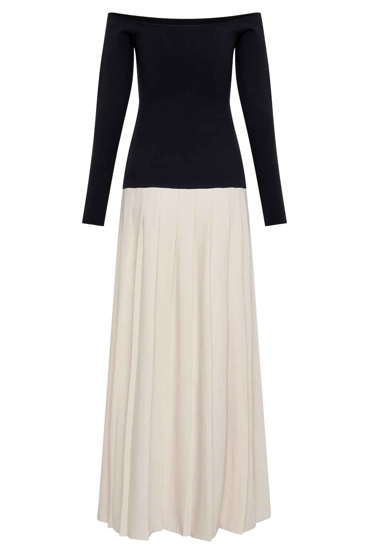Presley Contrast Knit Off Shoulder Maxi Dress - Navy And Cream