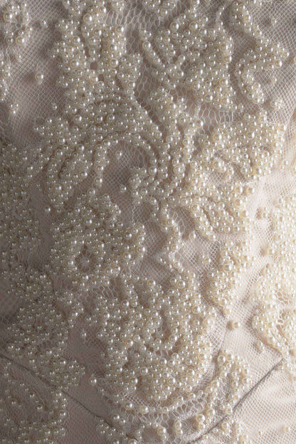 Eva Hand Beaded Pearl & Lace Mini Dress - White