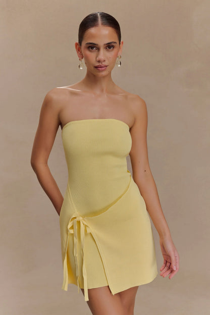 Rian Strapless Knit Mini Dress - Lemon