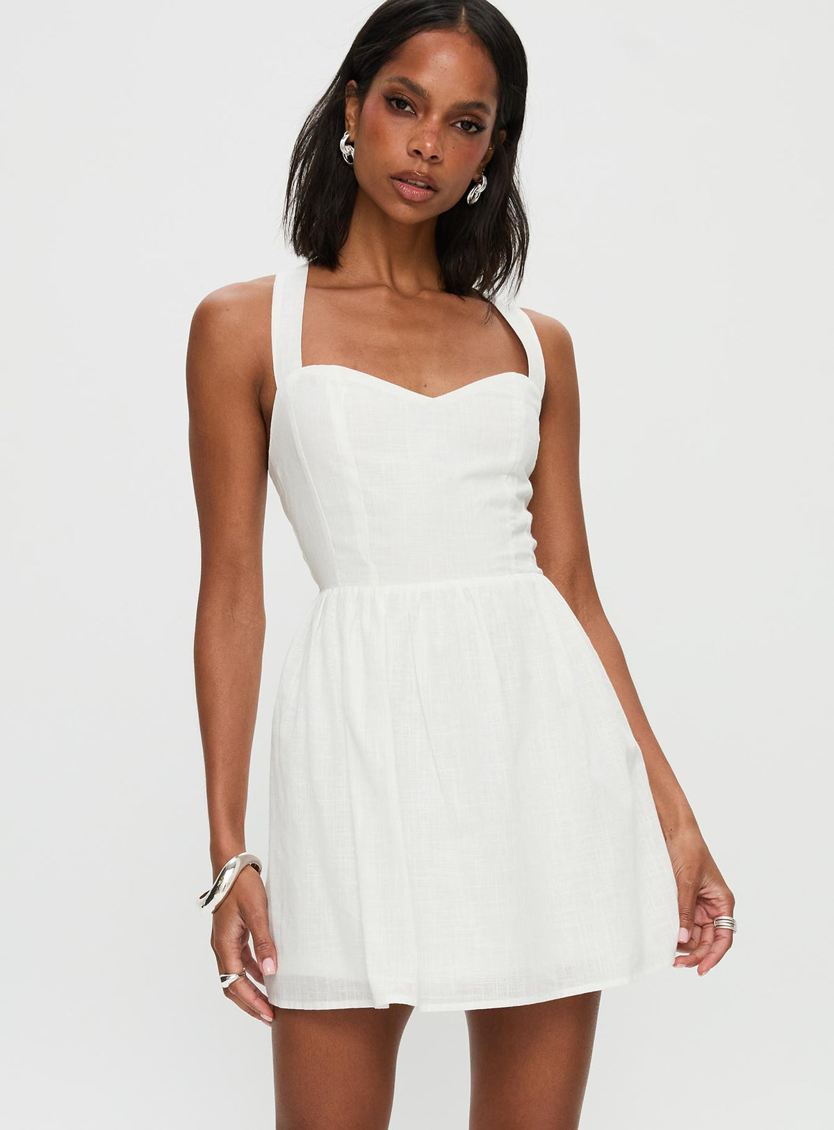 Zolena Halter Mini Dress White