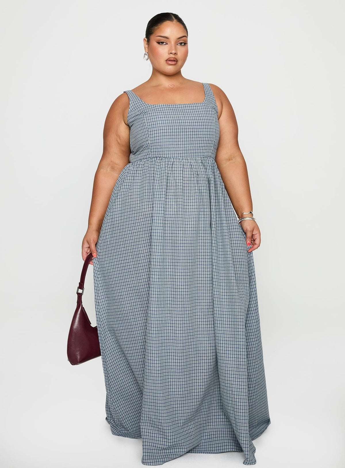 Cartmel Check Maxi Dress Navy Curve