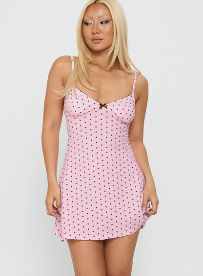 Sleep Schedule Sleep Mini Dress Pink Polka