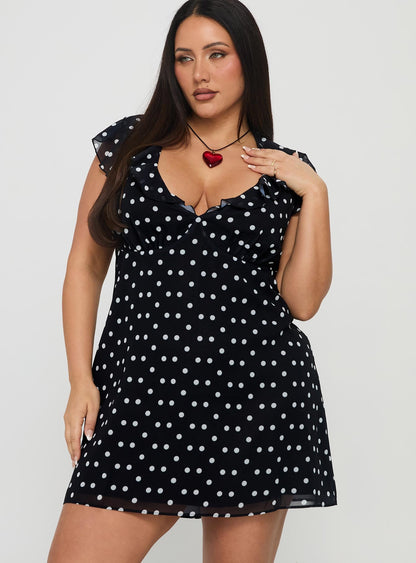 I Guess So Mini Dress Black Polka Dot Curve