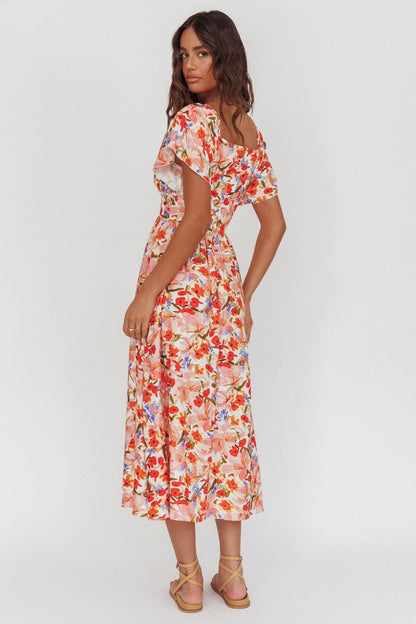 Carynna Flutter Sleeve Maxi Dress Floral Red