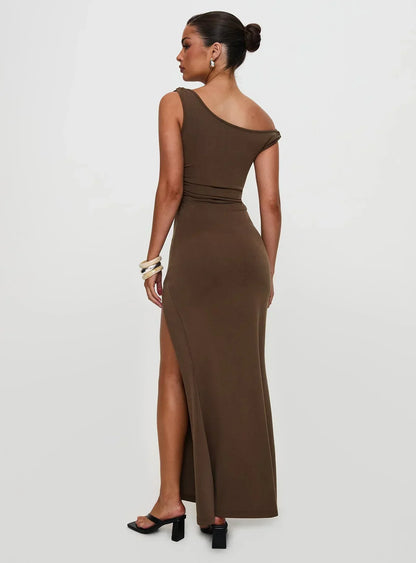 Rios One Shoulder Maxi Dress Brown