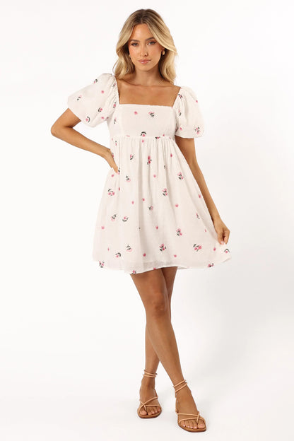 Tegan Mini Dress - White Pink Floral