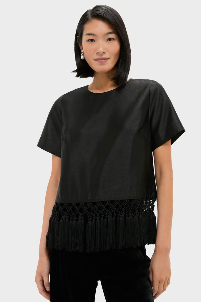 Black Dupioni Chadwick Tassel Top