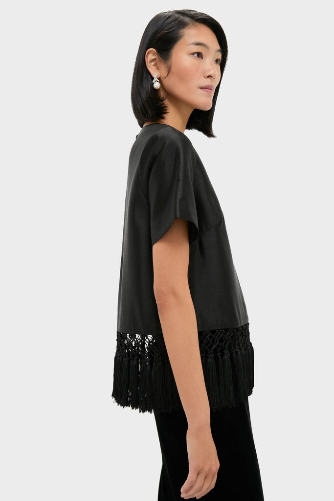 Black Dupioni Chadwick Tassel Top