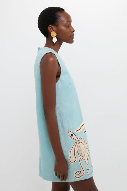 Blue Azara Raffia Mini Dress