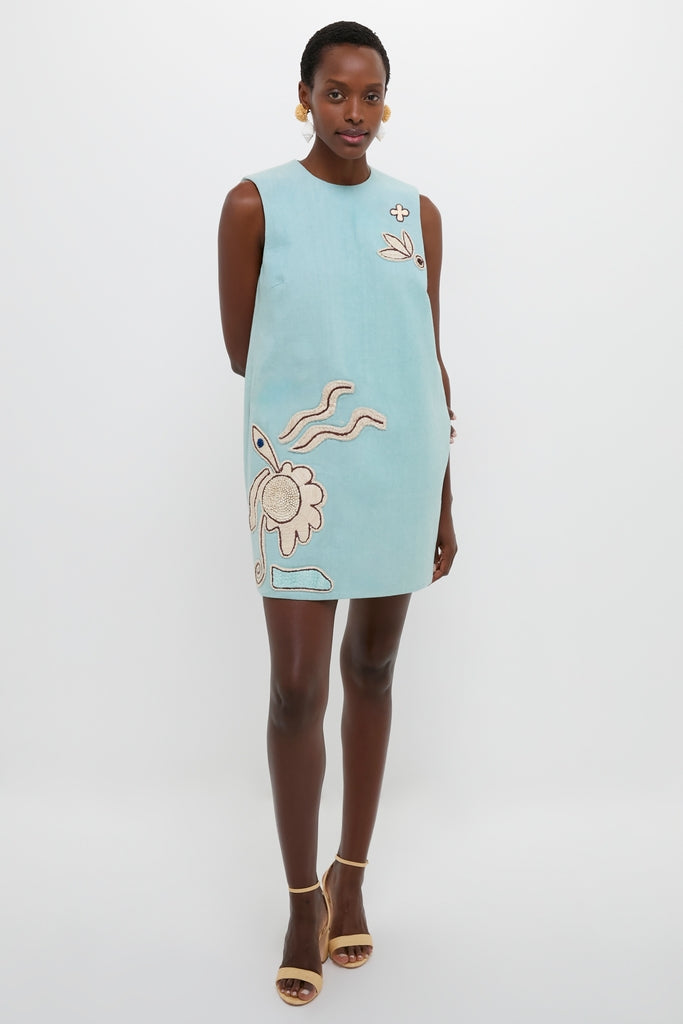 Blue Azara Raffia Mini Dress