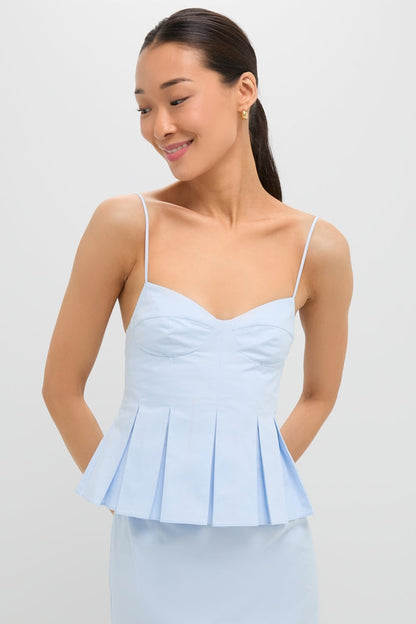 Blue Tint Iris Pleat Top