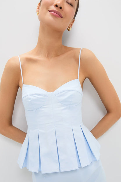 Blue Tint Iris Pleat Top