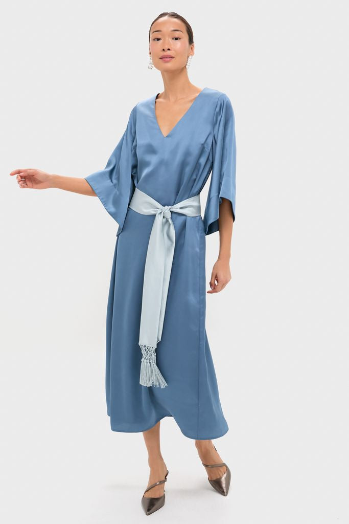 Blue Satin Emiliana Maxi Dress