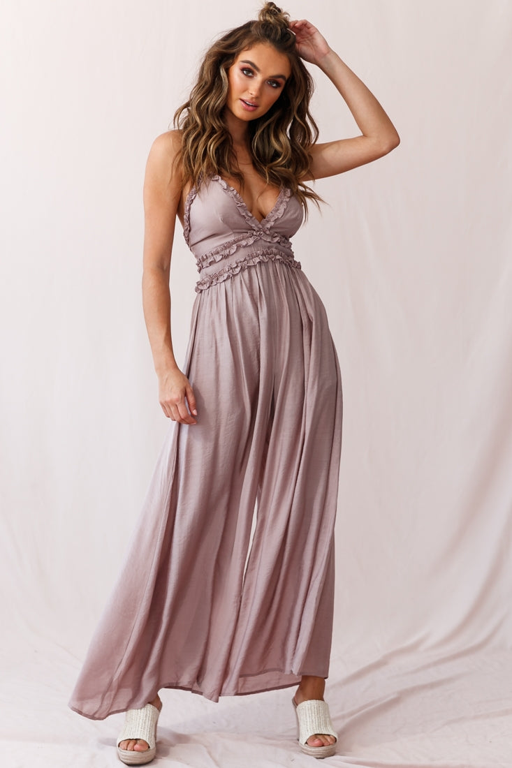 Laney Wide Leg Ruffle Detail Jumpsuit Mocha