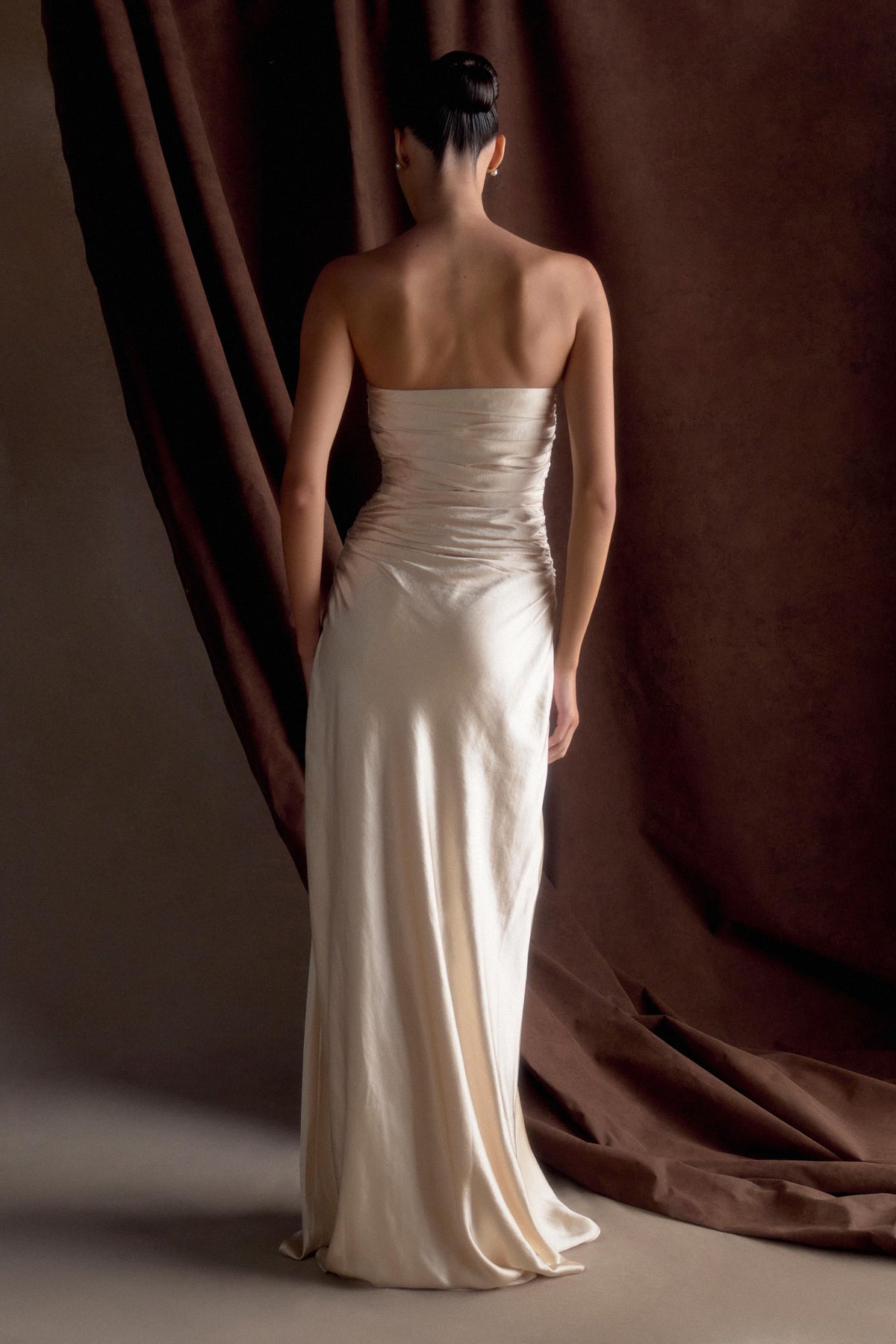 Cedar Strapless Satin Maxi Dress - Blush Gold