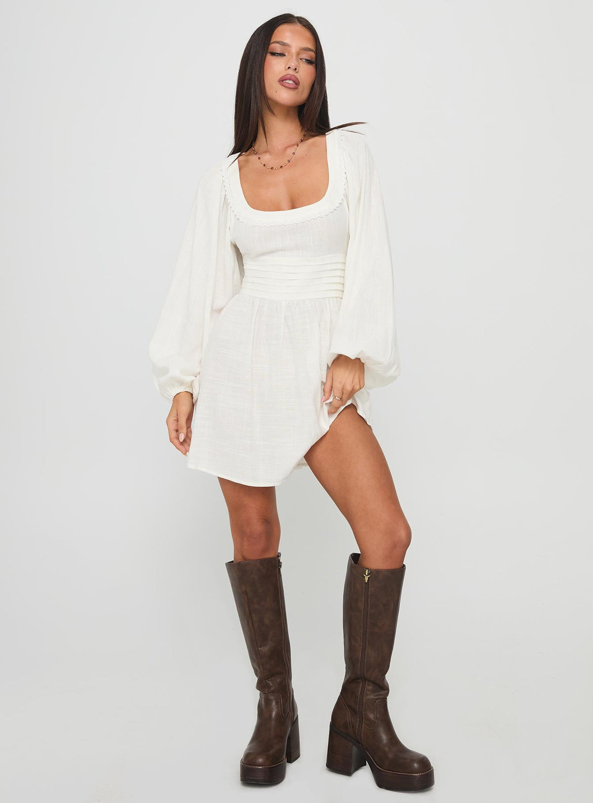 Weyes Long Sleeve Mini Dress White