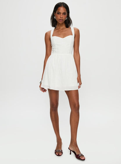 Zolena Halter Mini Dress White