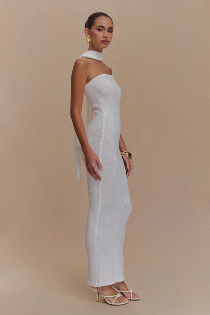 Andrea Strapless Knit Maxi Dress - White