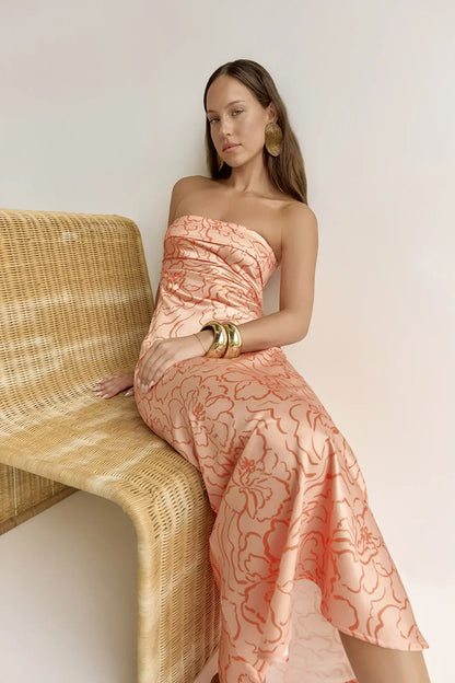 Staying True Strapless Maxi Dress Orange