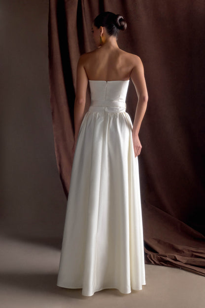 Florence Strapless Belted Maxi Dress - White