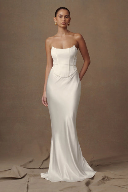 Harlow Satin Strapless Maxi Dress - Ivory