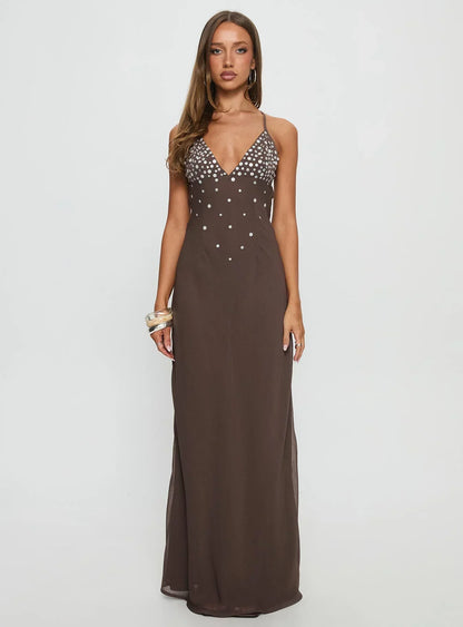 Dannelle Sequin Maxi Dress Brown