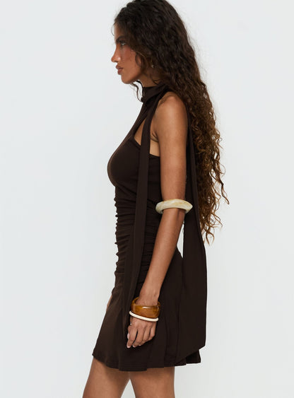 Rafaelia Ruched Scarf Mini Dress Chocolate