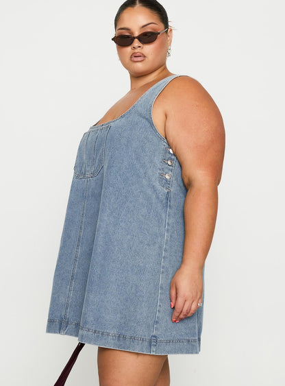 State Of Mind Mini Dress Blue Denim Curve