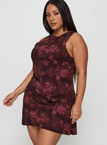Vivre Mini Dress Burgundy Paisley Curve