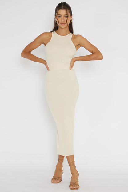 Charmed Me Ribbed Knit Midi Dress Cream