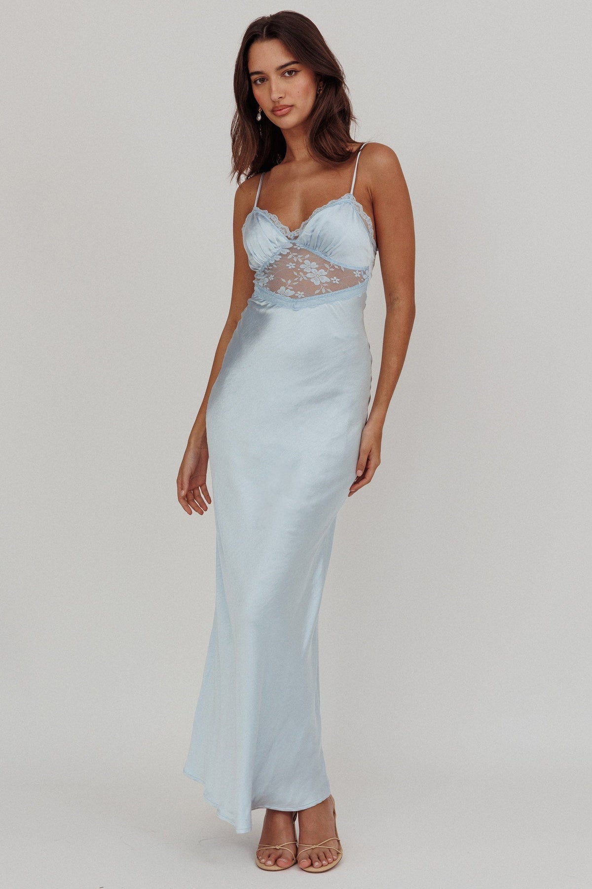 Her theory Lace Trim Maxi Dress Steel Blue