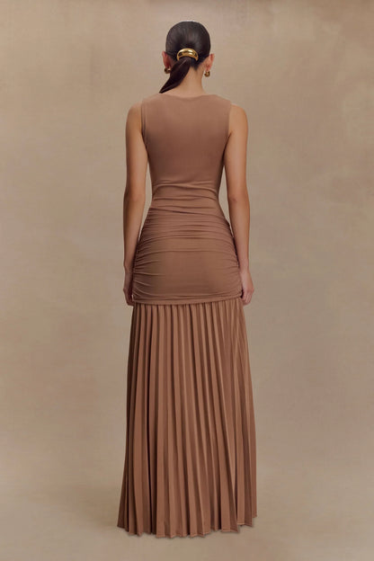Dania Cowl Neck Slinky Maxi Dress - Mocha Mousse