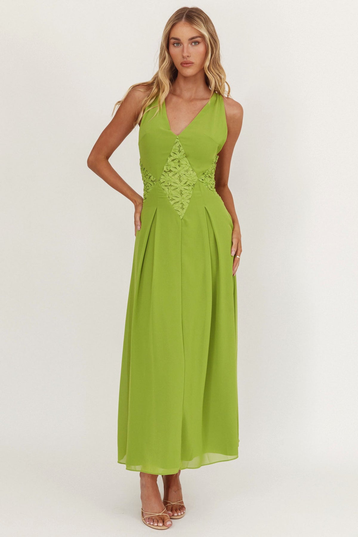 Wildflower Sun Applique Insert Maxi Dress Green