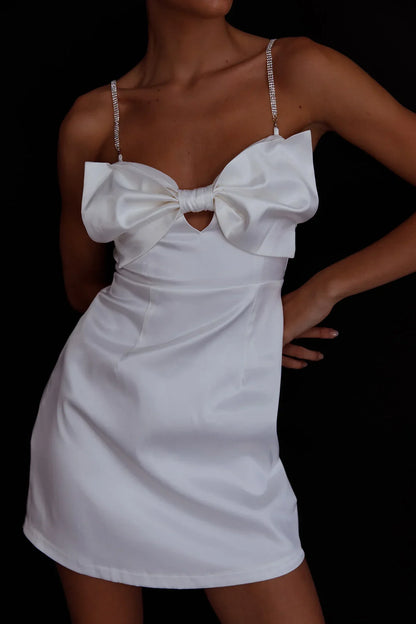 Lilly Bow Diamante Mini Dress White