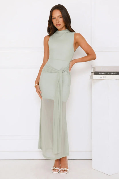 Dazzle Me Darling Mesh Maxi Dress Sage